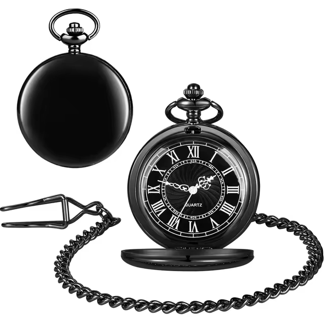 Vintage Roman Digital Pocket Watch Black Mens Women Quartz Necklace Pocket Fob Watches 30cm Waist Hook Chain Gifts CF2021