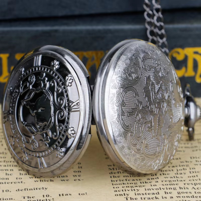 Quartz Pocket Watch Pendant Necklace Chain Retro Fob Watches Birthday Gift for Girl Children CF1358