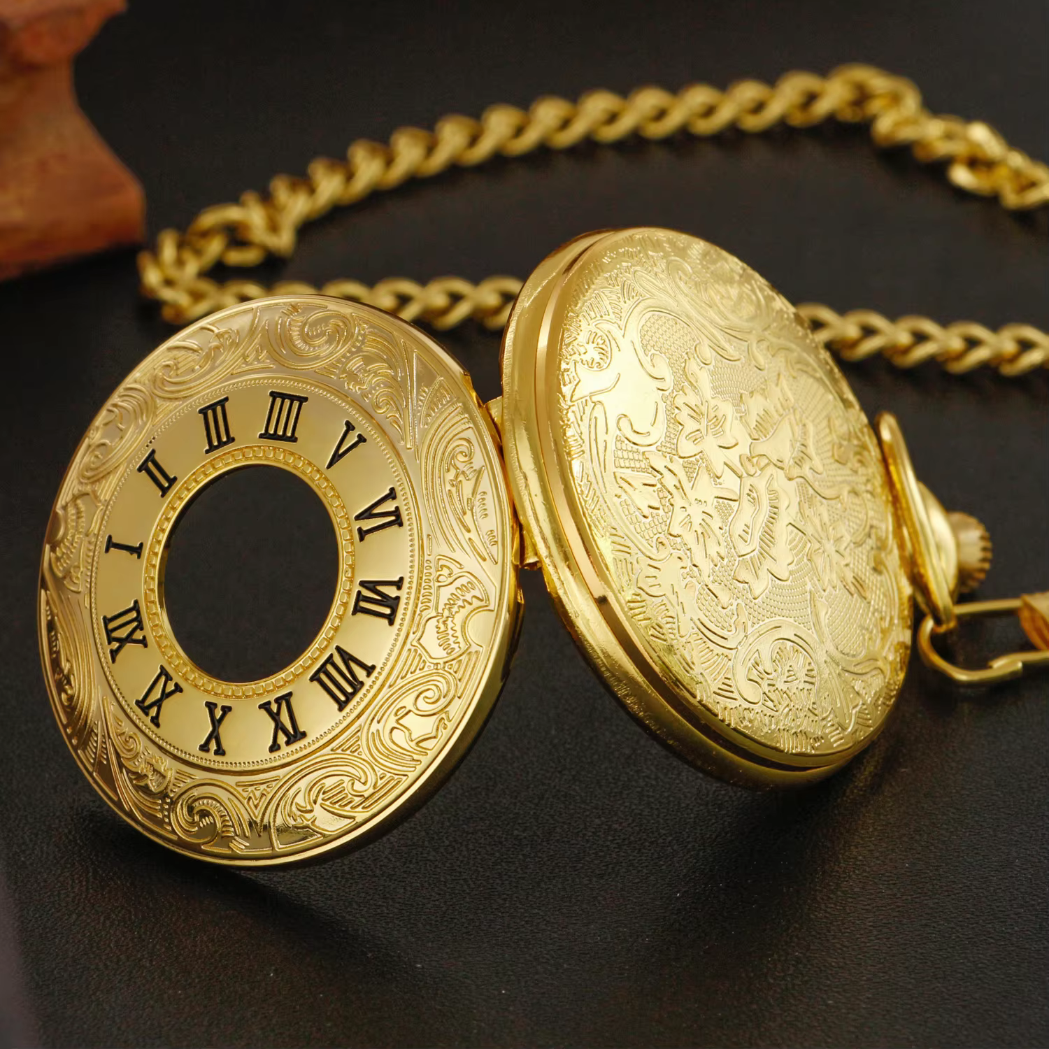 Luxury Gold Quartz Pocket Watch for Men Women Roman Digital Steampunk Vintage Pocket&Fob Chain Necklace Clock