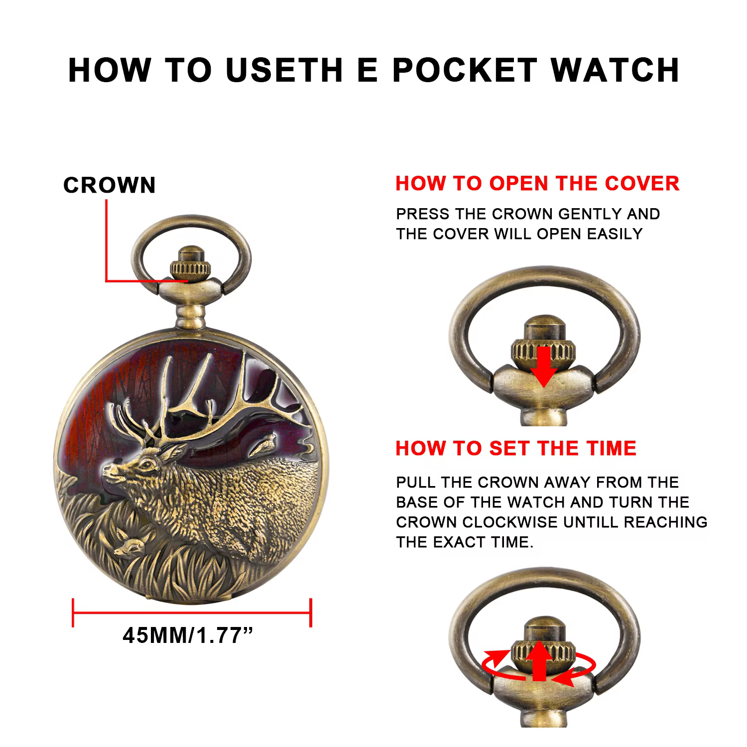 2023 New Casual Vintage Pocket Watch Elk Carved Men's Women Quartz Necklace Pendant Pocket FOB Watch Steampunk Gifts reloj