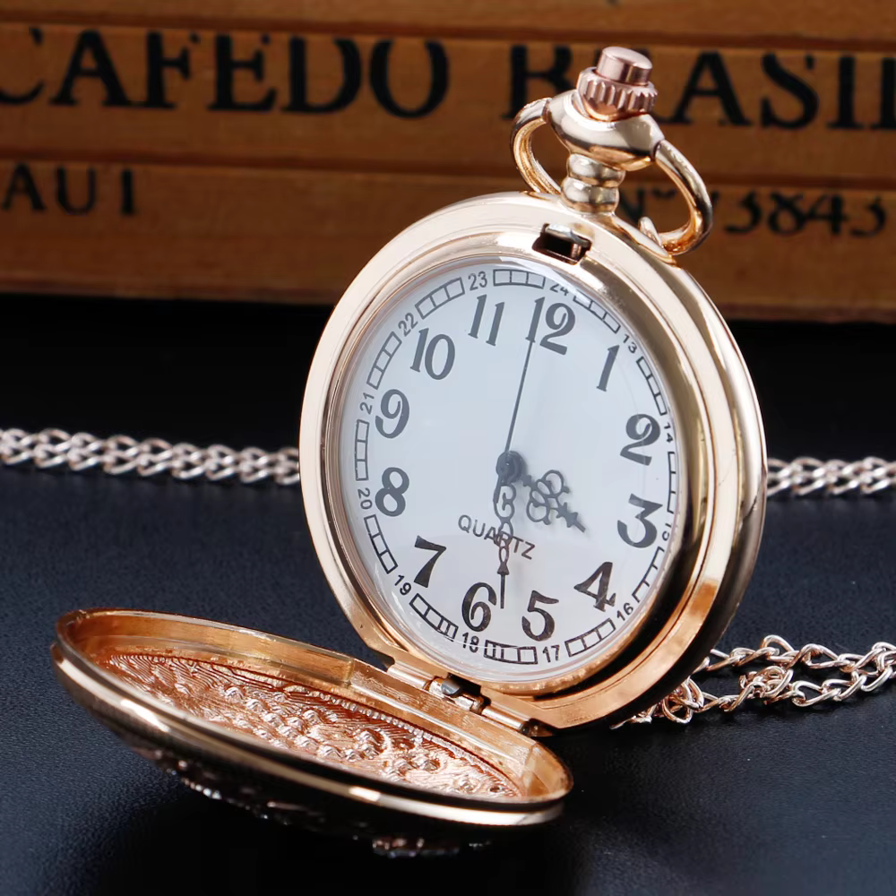 Gold Diamond Design Fashion Quartz Pocket Watch Women's Retro Jewelry Necklace Birthday Timepiece Anniversary Gift XH1007