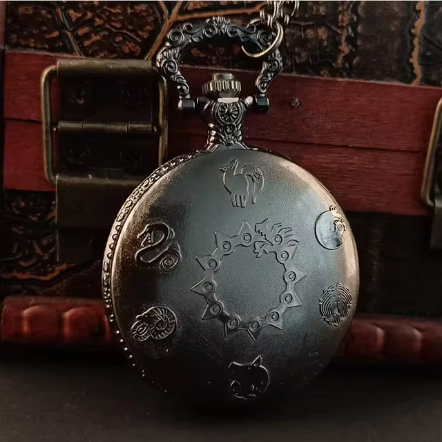 Vintage Full Hunter Quartz Pocket Watch Necklace All Black Cool Roman Numeral digital pocketwatch