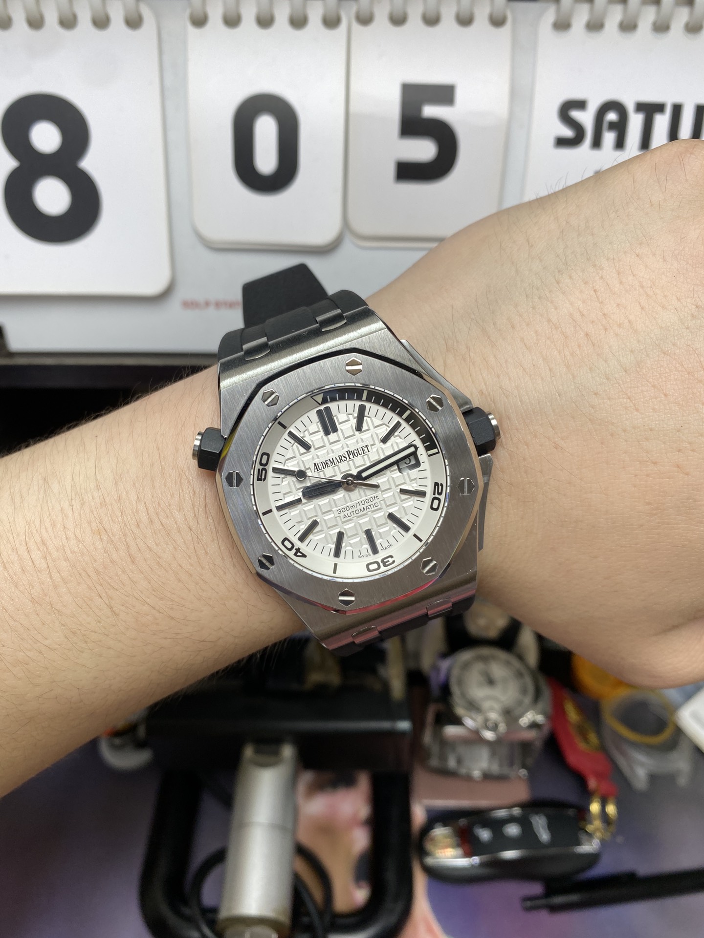 Audemars Piguet Royal Oak Offshore Series 15710ST.OO.A002CA.02, White Dial Rubber Strap, 42mm Size.