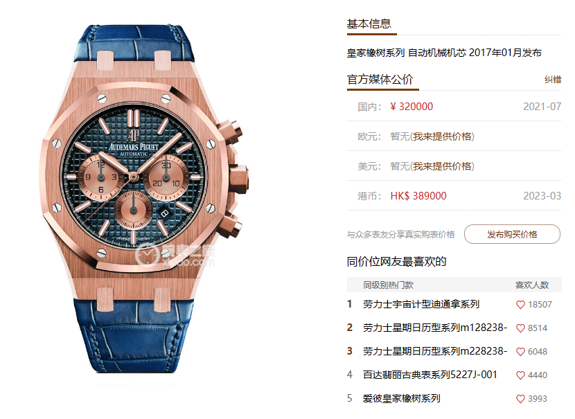 Audemars Piguet Royal Oak Series 26331OR.OO.D315CR.01, Blue Panda Dial, 41mm size.