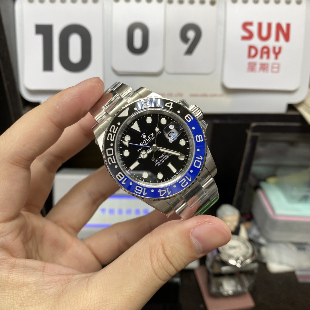 Rolex GMT-Master II series m126710blnr-0002, Steel Bracelet Black and Blue Ceramic Bezel Black Dial Blue Hands, 40mm size.