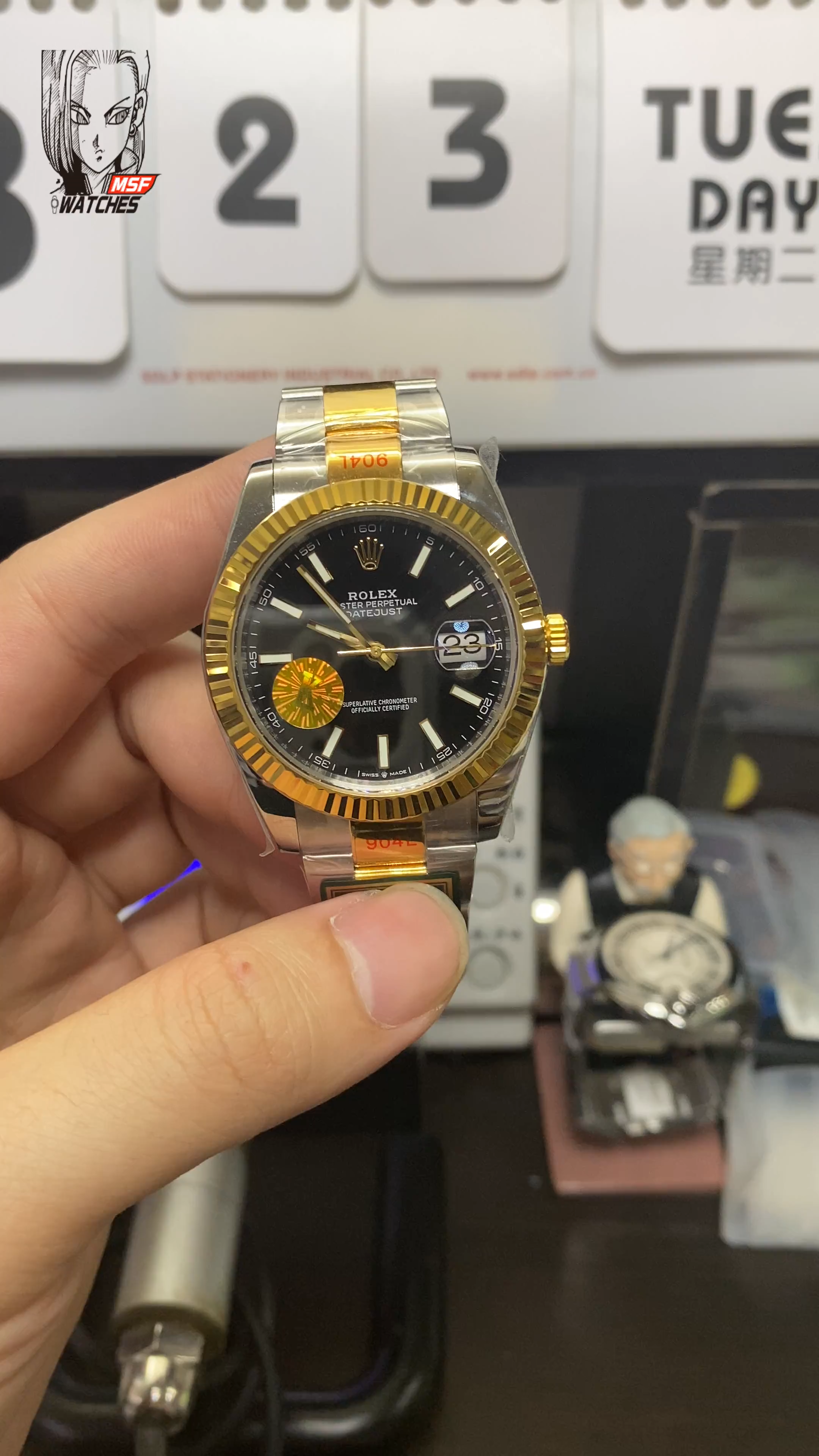 Rolex Datejust series m126333-0013, Two-Tone Gold Case Black Dial with Stick Hour Markers, 41mm size, Oyster stainless steel bracelet.