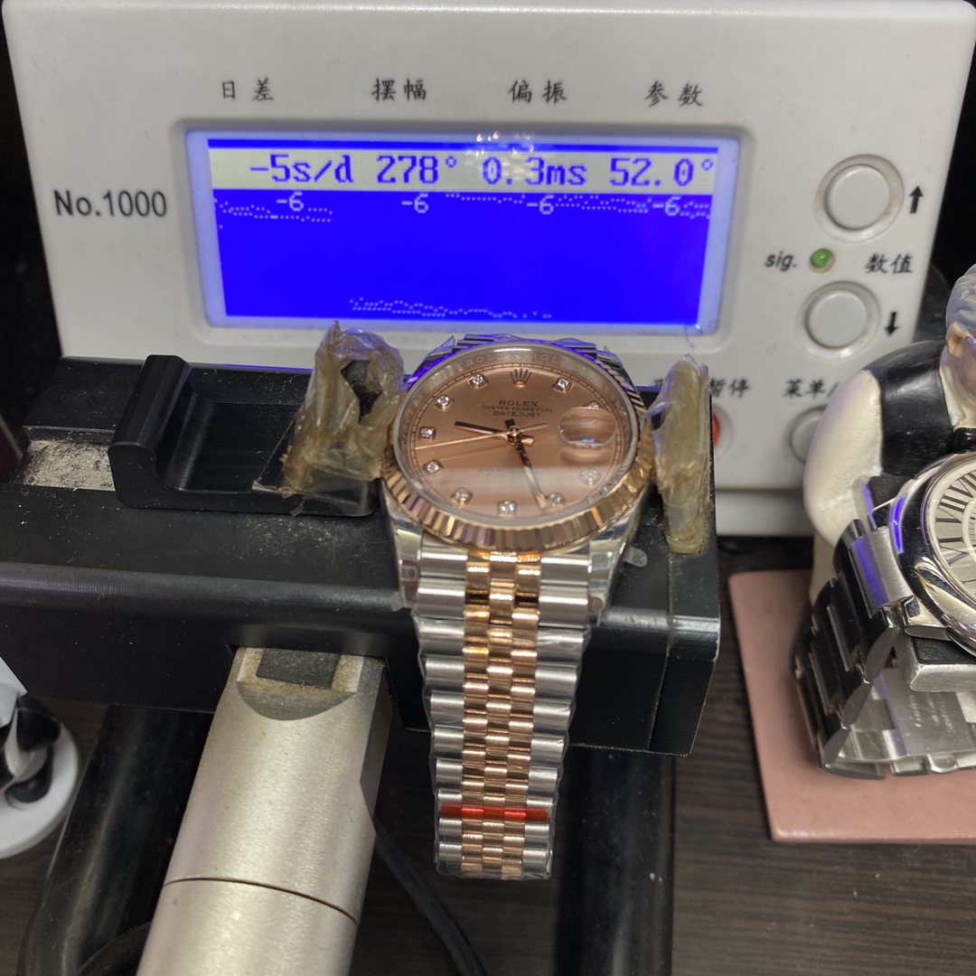 Rolex Datejust Series m126331-0008, Pink Dial with Checkered Bezel Two-Tone Rose Gold Case, 36mm Size, Five-Link Steel Bracelet.