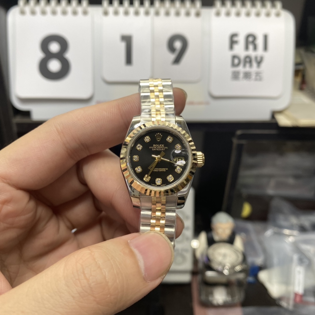 Rolex Datejust Series 178273, Two-Tone Gold Case Black Dial with Diamond Hour Markers, 31mm Size